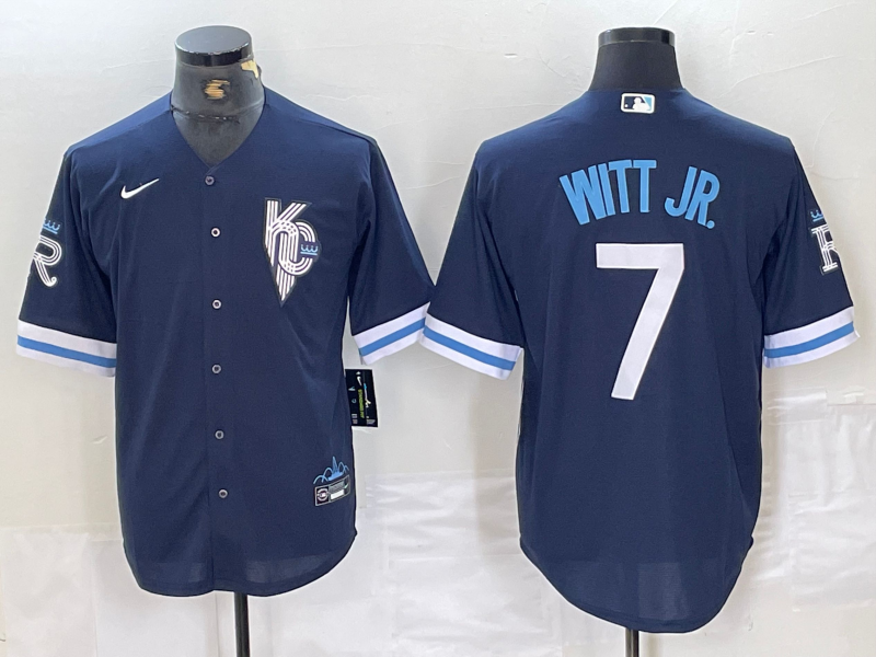 Men's Kansas City Royals Bobby Witt Jr. #7 Navy Baseball Jersey